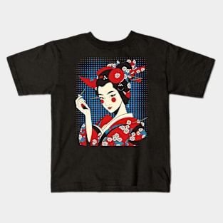 Retro Vintage Cartoon Geisha Girl Kids T-Shirt